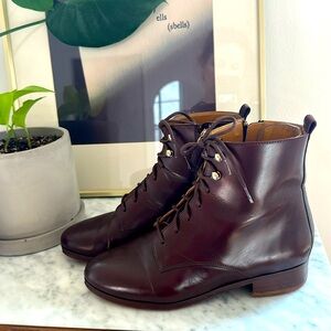 Sezane Eugenie Boots in Brown Leather Lace Up 37 size 6.5 Soles added Sézane